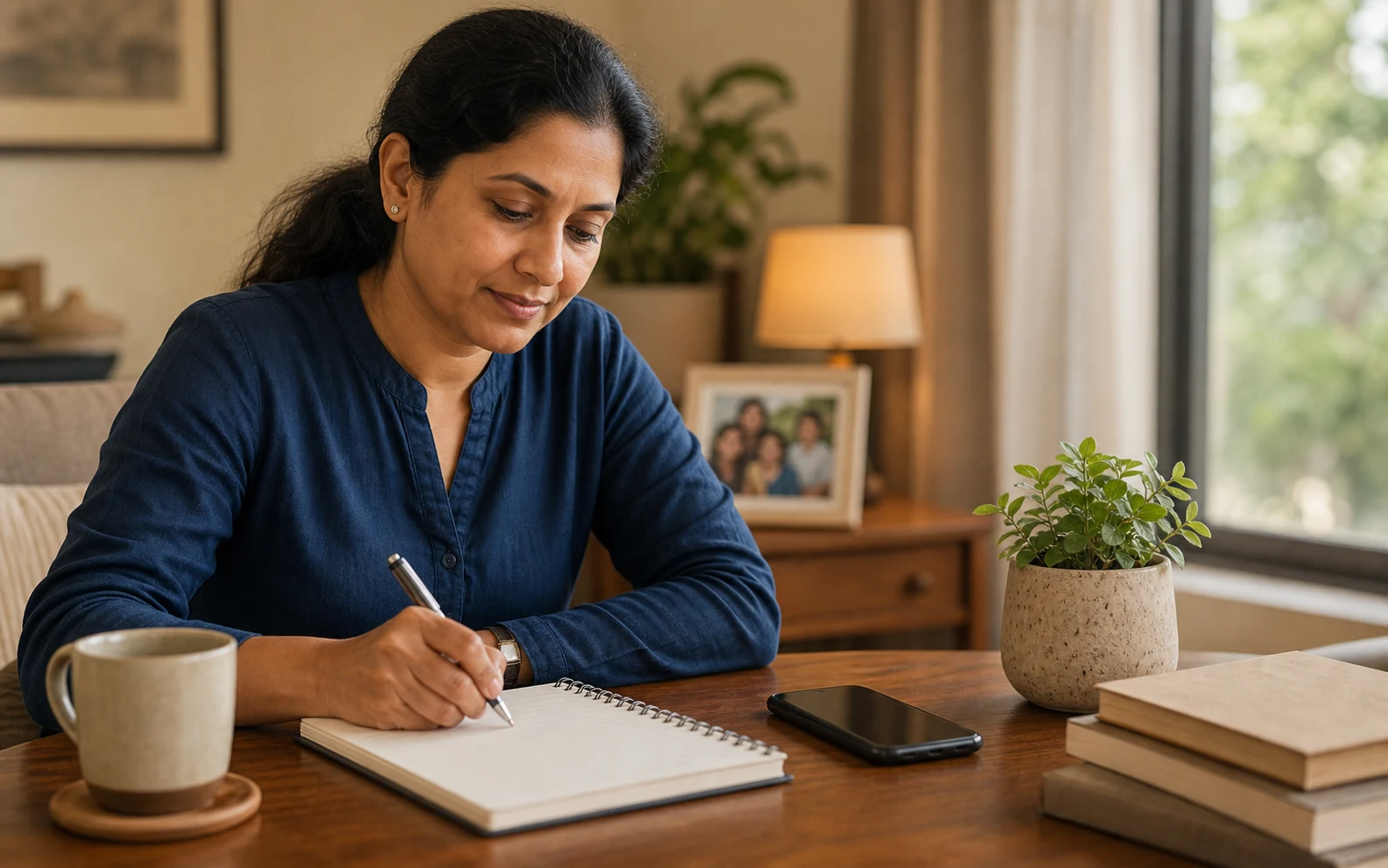 Family care updates and a phone on a home table